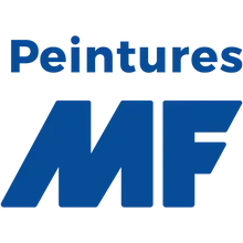 Logo Peintures MF en bleu avec « MF » stylisé en bleu sur fond blanc