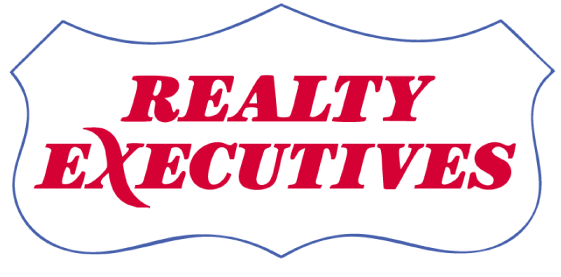 Logo reading &ldquo;REALTY EXECUTIVES&rdquo; in red serif text inside a blue outlined frame