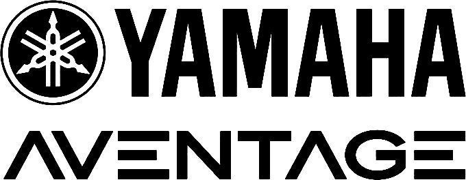 Yamaha Aventage logo in black text with circular emblem on white background