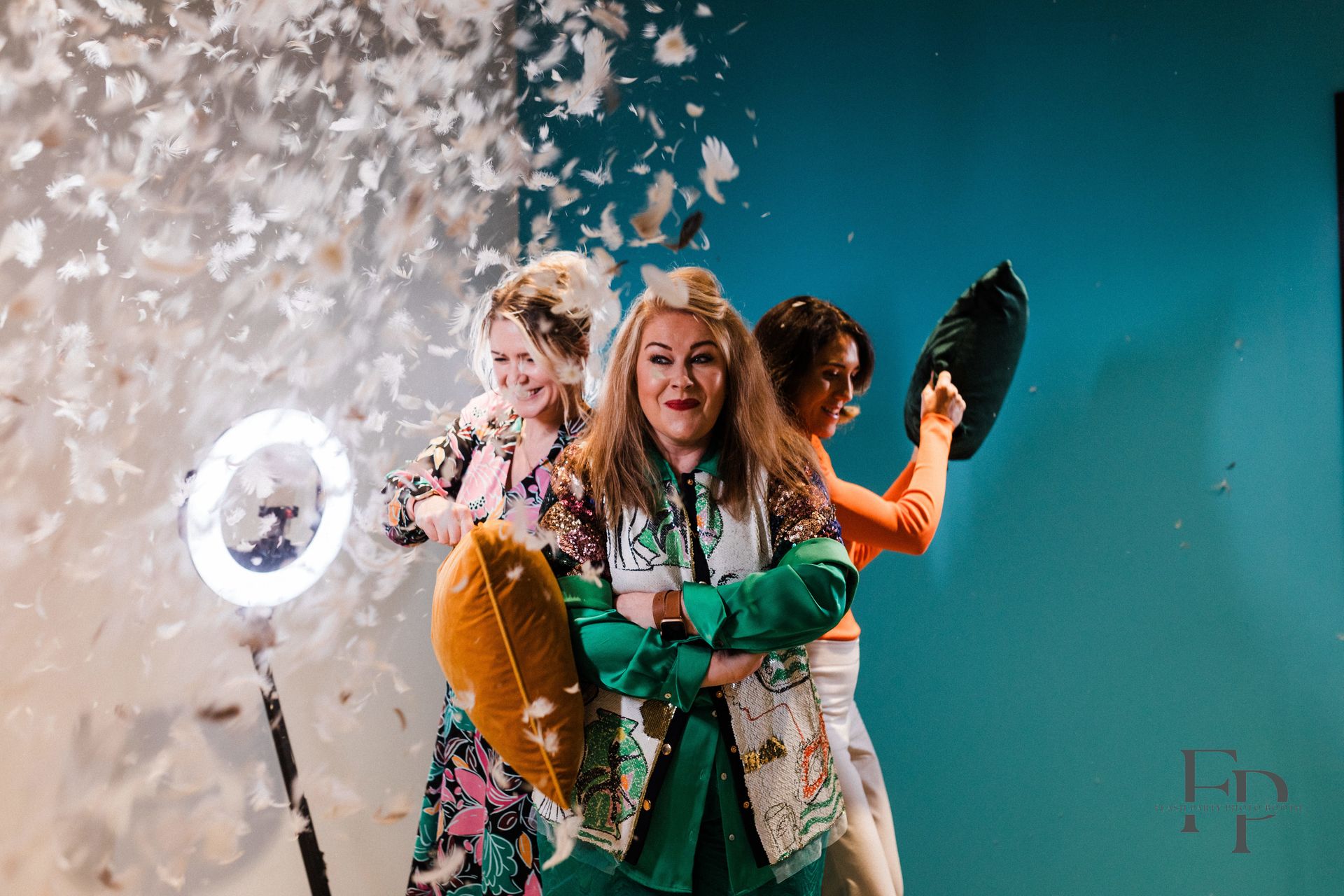 Dallas party guests posing in immersive 360 photo booth