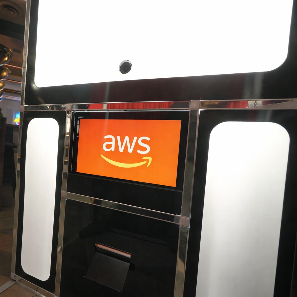 Corporate branded enclosed photo booth with custom prints