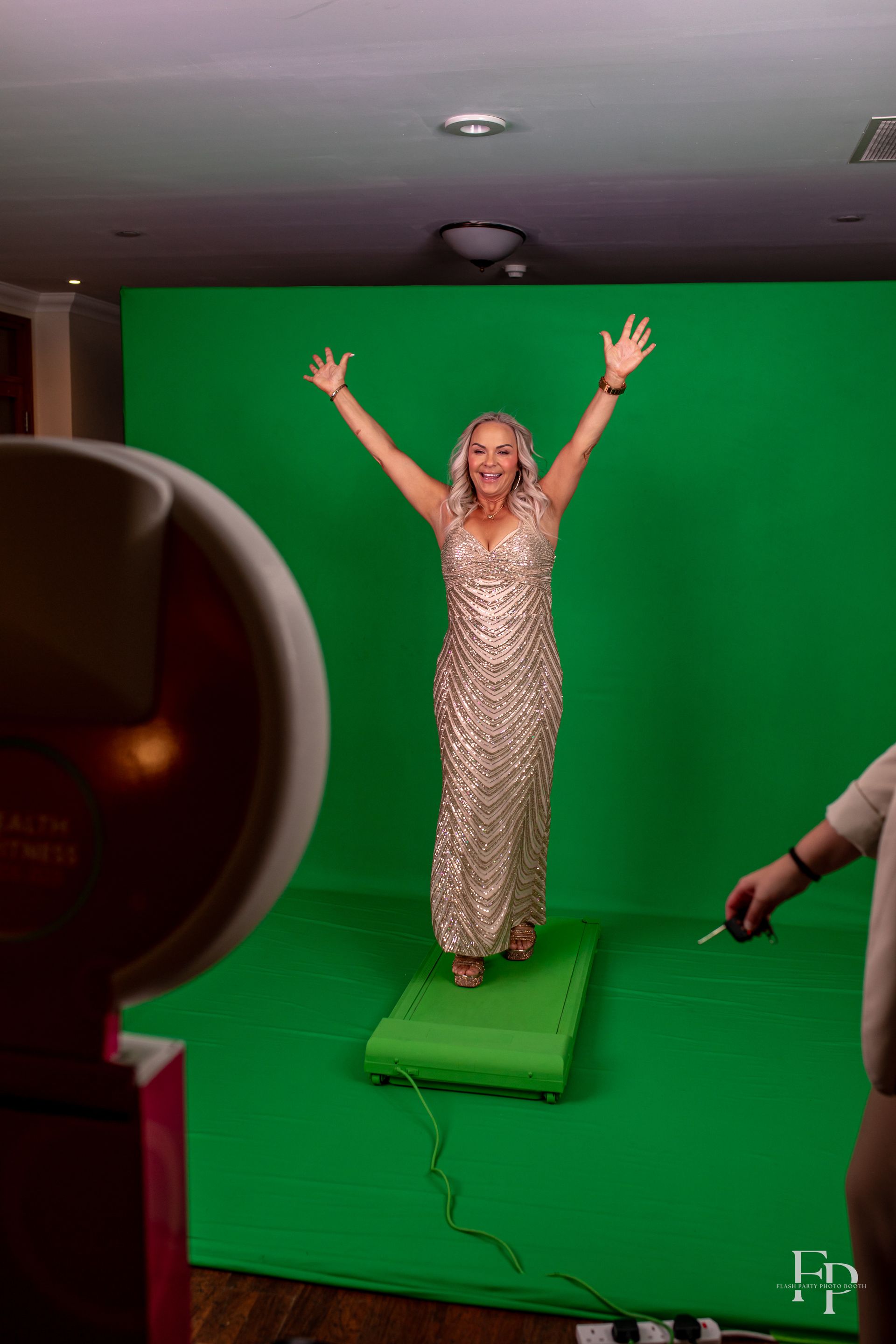 Branded green screen photo booth activation at marketing event