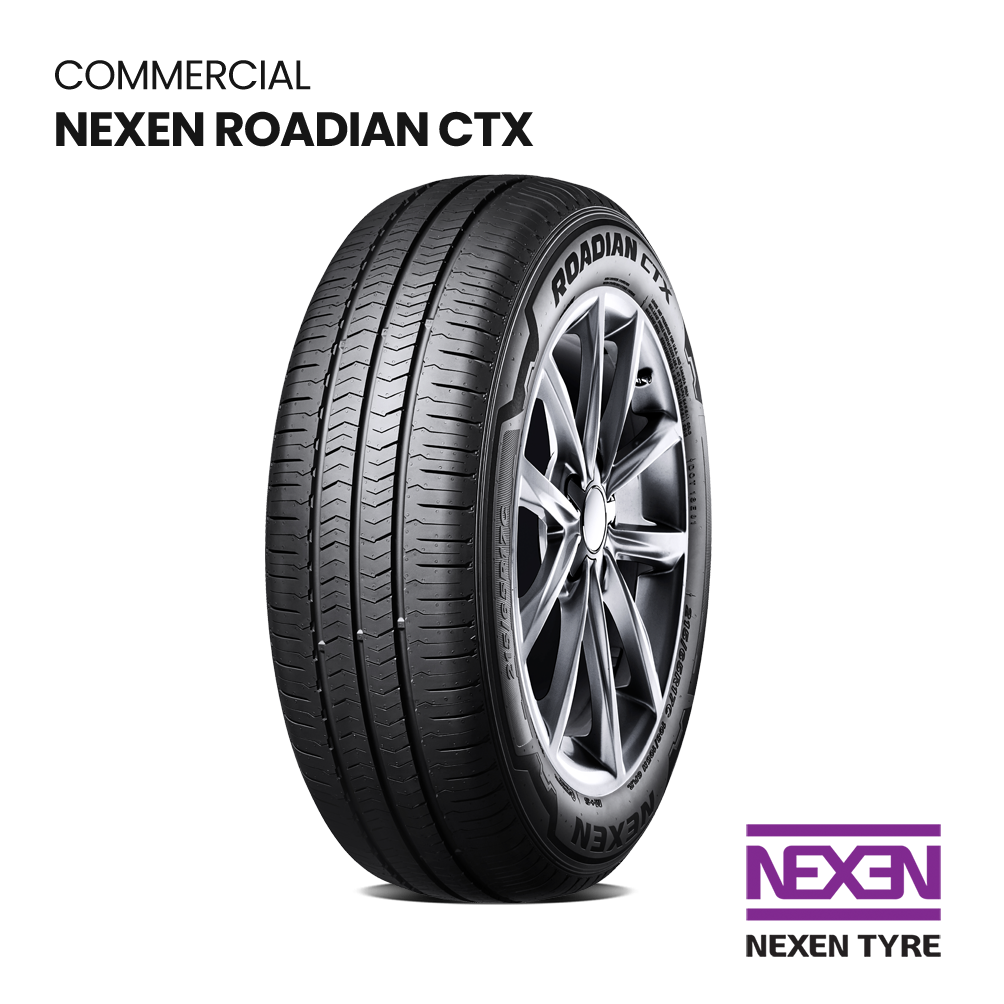 Commercial Nexen Roadian CTX tire on white background with Nexen logo.