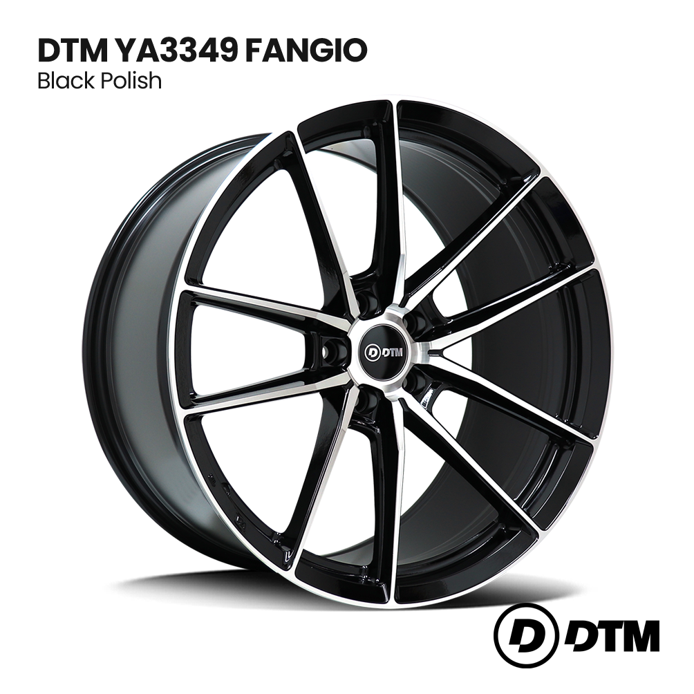 Black polished DTM Y3349 Fangio alloy wheel on white background