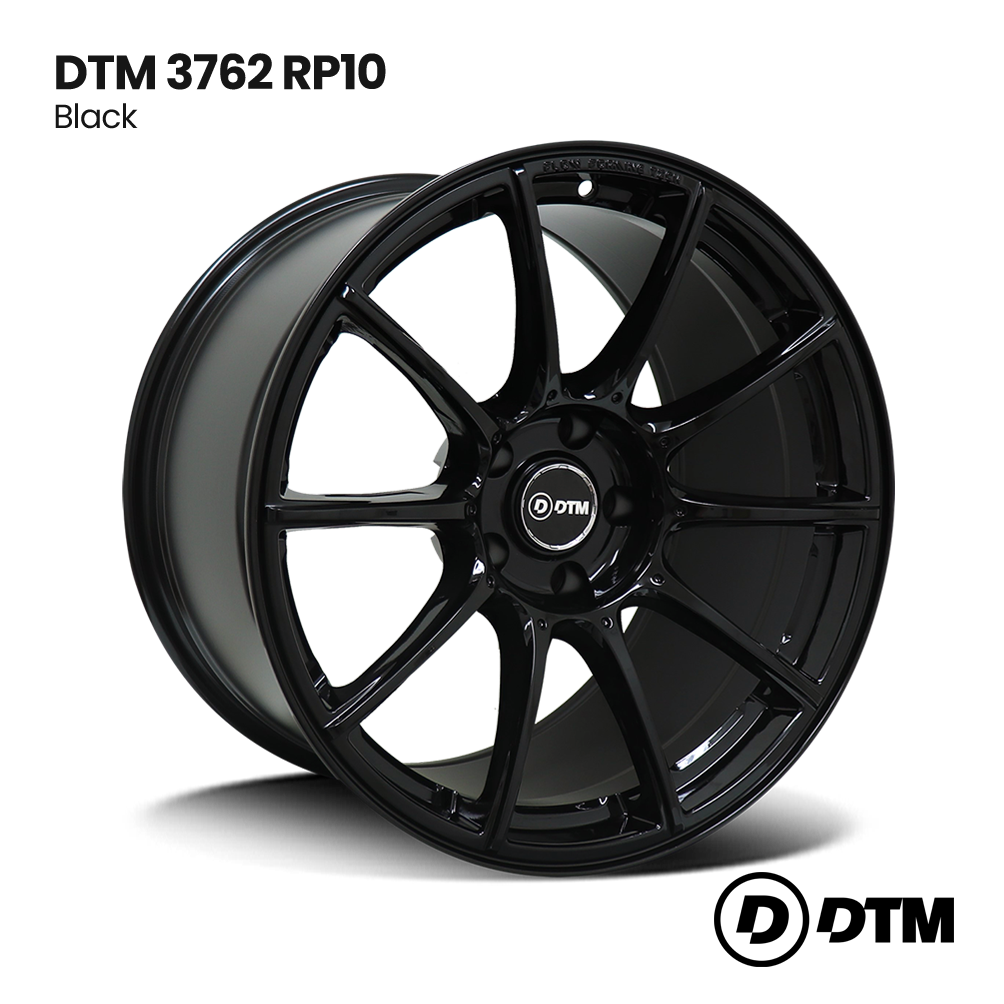 Black DTM 3762 RPI0 alloy wheel with a glossy multi-spoke design on a white background