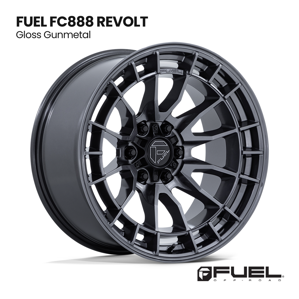 FUEL FC888 Revolt gloss gunmetal alloy wheel with multi-spoke design on white background