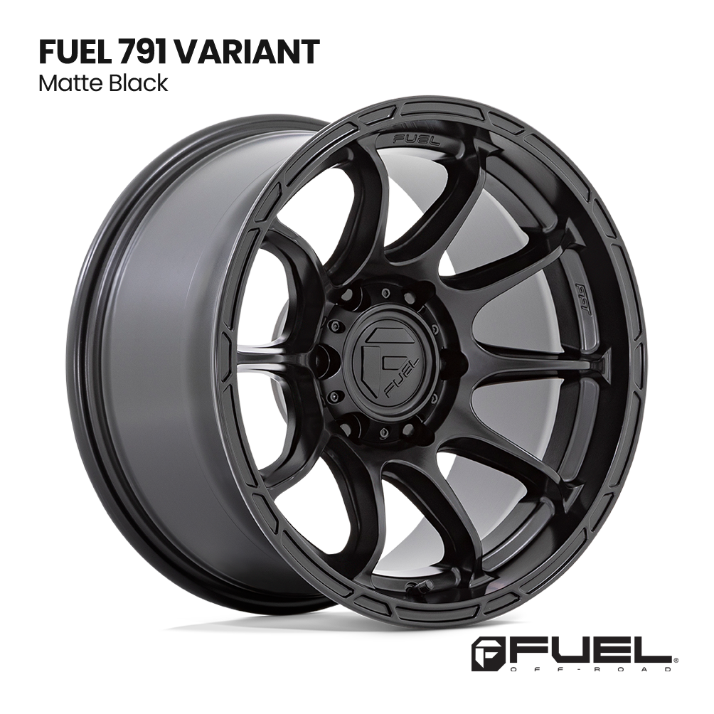 Gloss black Fuel 791 Variant aftermarket wheel on white background, angled three-quarter view