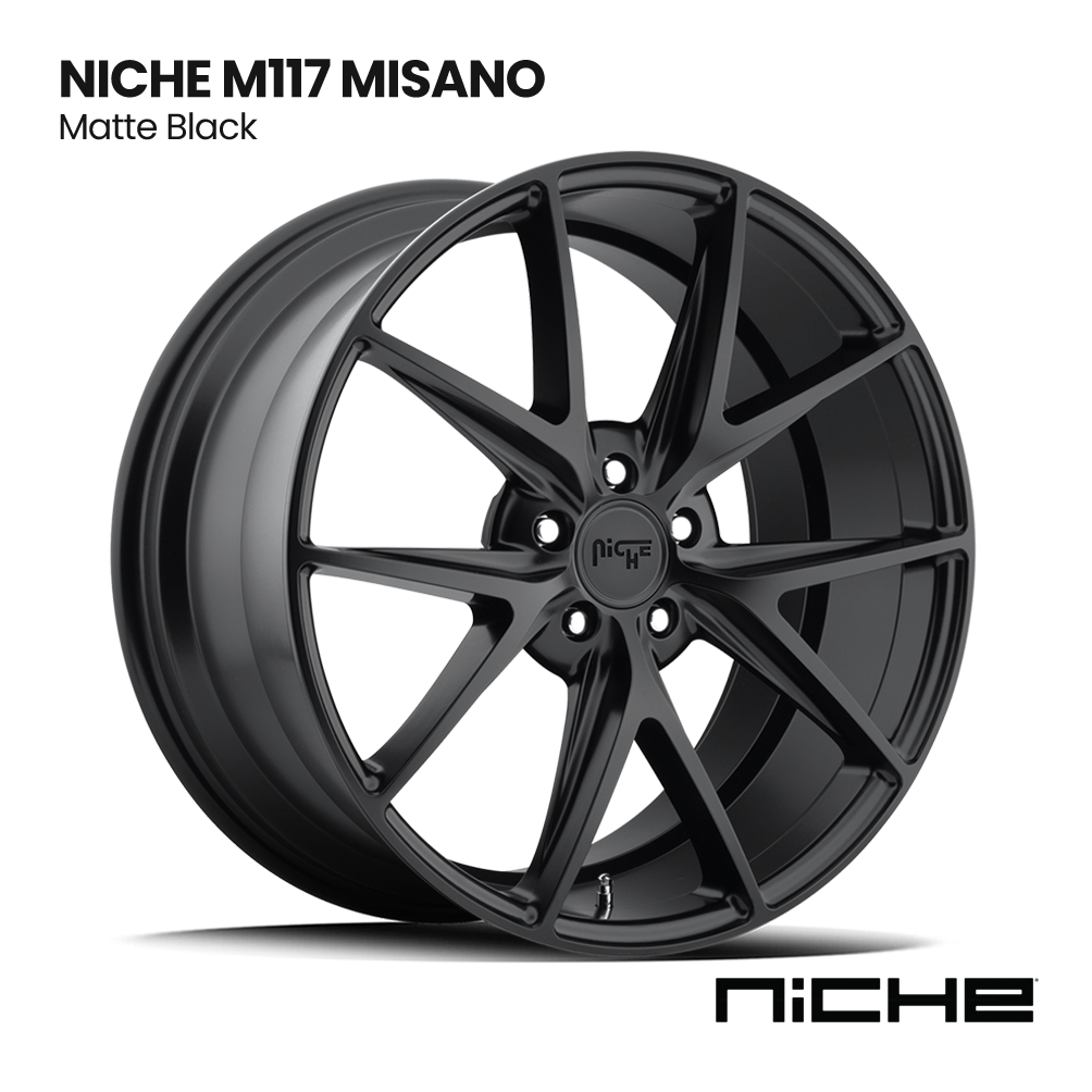 Black Niche Misano M117 alloy wheel on a white background