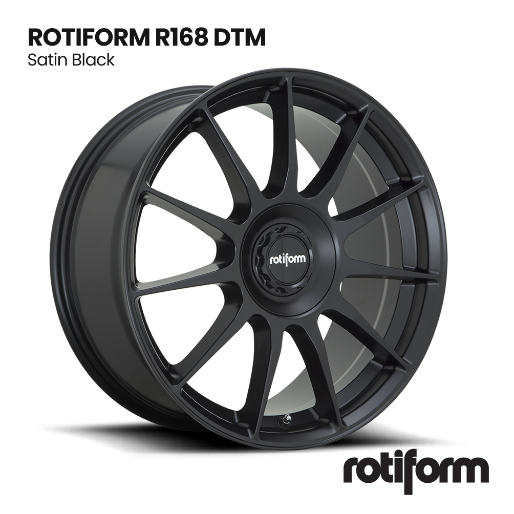 Black Rotiform R168 DTM alloy wheel on white background, angled side view