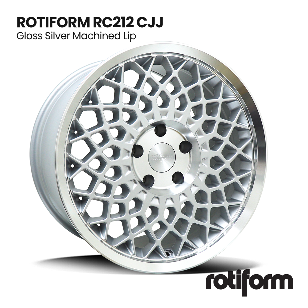 Silver Rotiform RC212 CJJ alloy wheel with machined lip and mesh design on white background