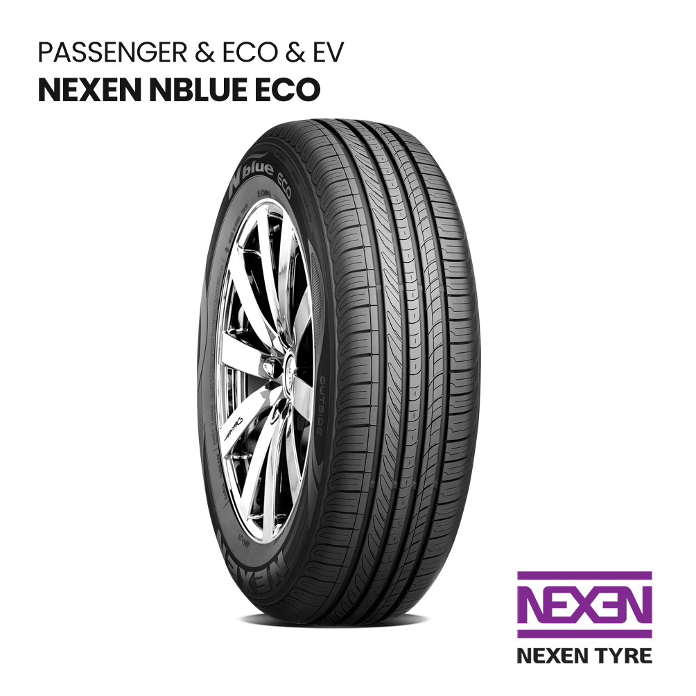 Nexen N'Blue Eco tire product image with wheel, black tire on white background