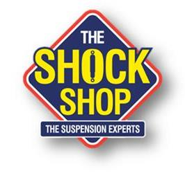 The Shock Shop logo in yellow and white on a blue diamond with red outline; “The Suspension Experts” below