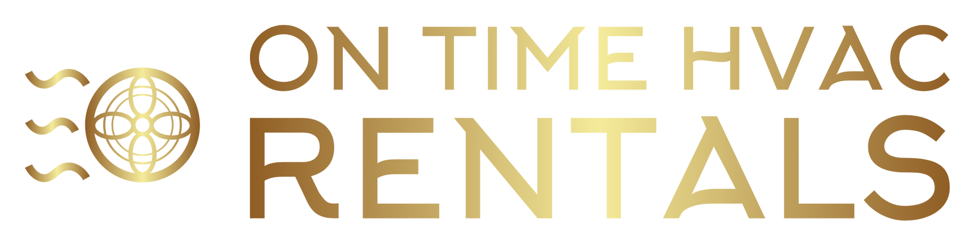Gold logo for On Time HVAC Rentals featuring a stylized circular fan icon with three wavy lines on the left.