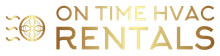 Gold logo for On Time HVAC Rentals featuring a stylized circular fan icon with three wavy lines on the left.