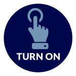 Dark blue circular icon showing a light blue hand icon touching a ring, with the white text