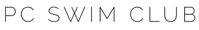 PC SWIM CLUB logo in thin gray letters on a white background