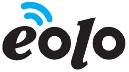 Archi Wi-Fi blu sopra la scritta nera «eolo» su sfondo bianco