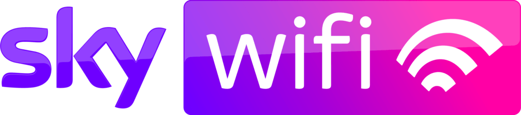 Logo Sky WiFi in viola e bianco con l’icona del segnale WiFi