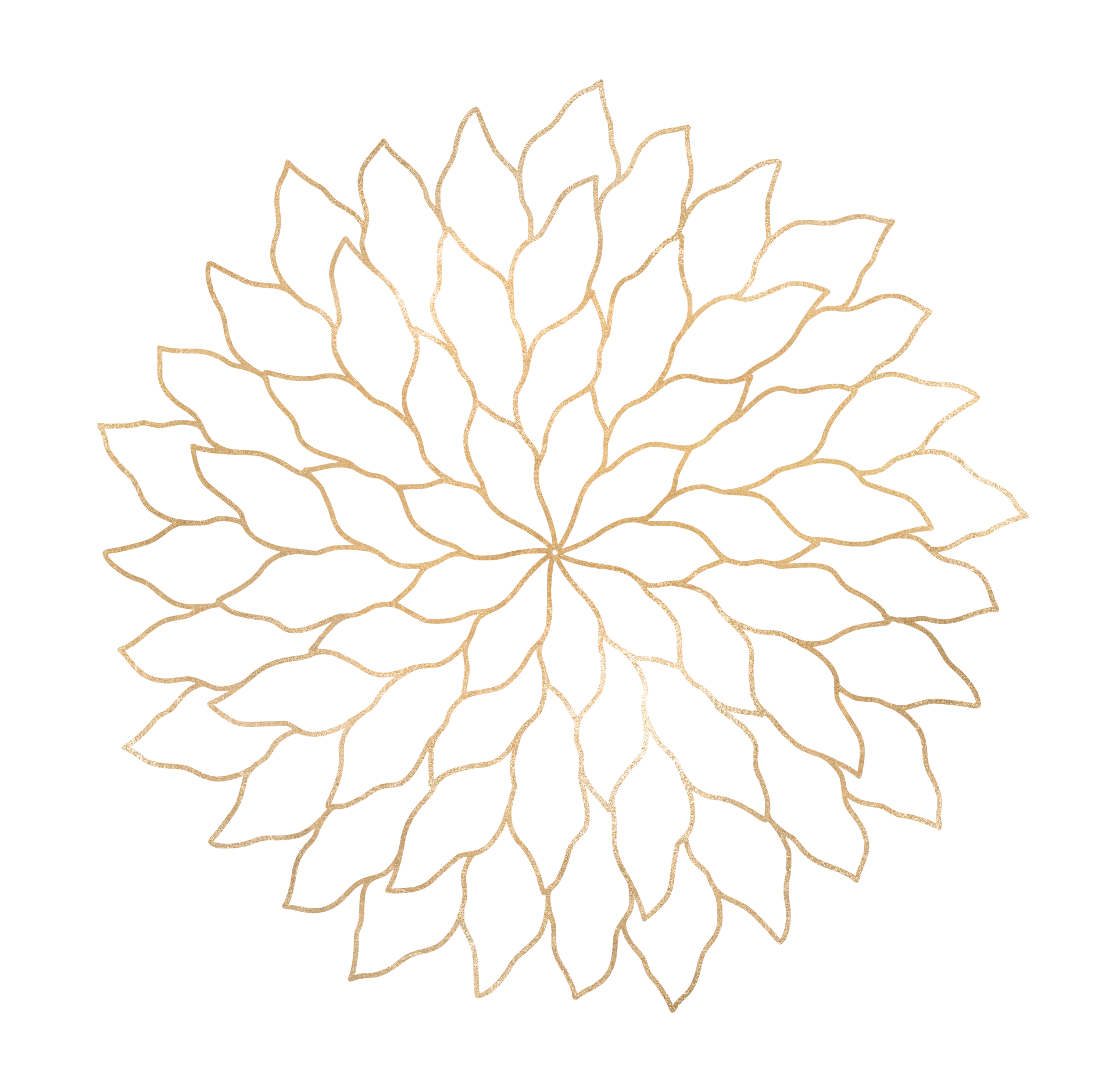 a gold line drawing of a dahlia