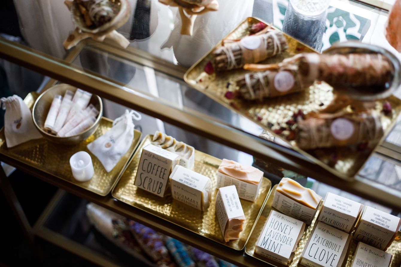 Homemade soaps, smudge sticks, and beauty products