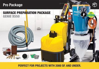 Surface preparation package with yellow Genie X550, hose, accessories; ideal for projects under 2000 sq. ft.