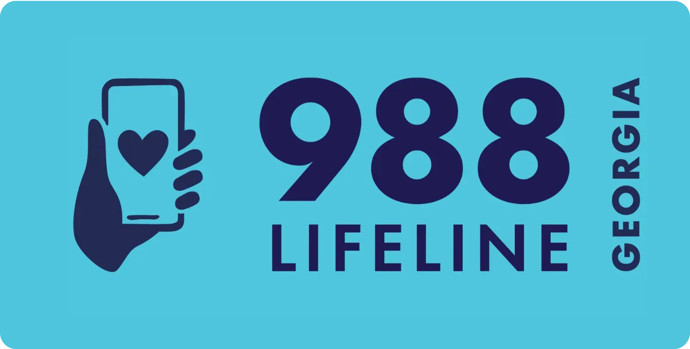 988 Lifeline Georgia logo in teal with phone-and-heart icon and bold navy text