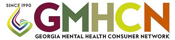 Logo for Georgia Mental Health Consumer Network with green, purple, and blue stylized figure; “Since 1990” text.