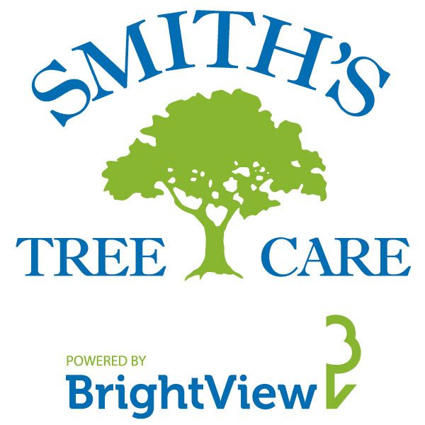 Smith's Tree Care logo with green tree, blue text, and BrightView branding