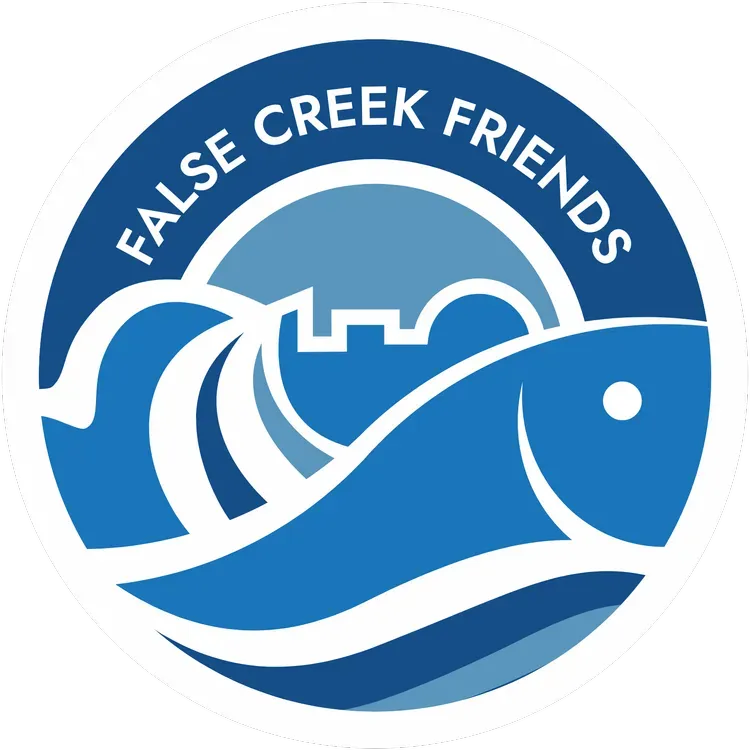 False Creek Friends logo with blue wave, bridge outline, and white text on a circular background
