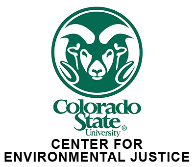 Colorado State University Center for Environmental Justice logo with green ram emblem and black text