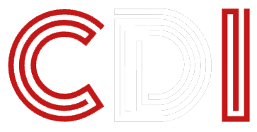 Red and white CDI logo with stylized letters on a white background