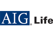 The aig life logo is blue and white on a white background.