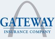 The logo for gateway insurance company is a blue and gray arch.