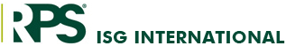 The logo for rps isg international is green and white.