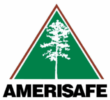 A logo for amerisafe with a tree in a triangle