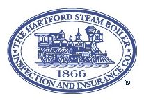 The hartford steam boiler inspection and insurance co. logo with a train on it.
