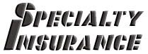 A black and white logo for specialty insurance on a white background.