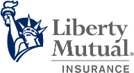 The logo for liberty mutual insurance shows the statue of liberty holding a torch.