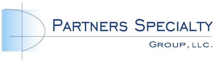 The logo for partners specialty group llc is blue and white
