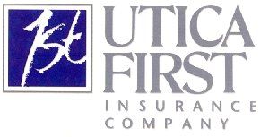 A blue and white logo for utica first insurance company