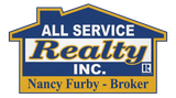 All Service Realty Inc. logo with blue and gold house outline, “Nancy Furby - Broker” text