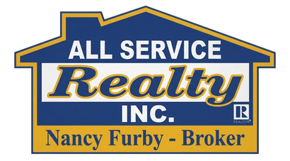 All Service Realty Inc. logo with blue and gold house outline, “Nancy Furby - Broker” text