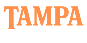 The word tampa is written in orange letters on a white background.