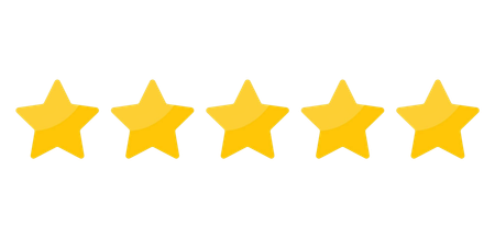 Five yellow stars in a row on a white background