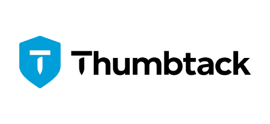 Thumbtack logo with blue shield icon and black wordmark