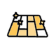 Cartoon map with yellow blocks and black outlines, marked by three sparkly stars