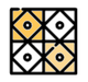 Four-panel geometric icon with black and white diamond shapes, two panels highlighted in yellow