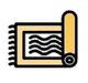 Yellow rolled-up document icon with black wavy lines and a spiral binding