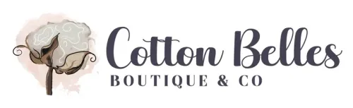 Cotton Belles Boutique & Co logo with a cotton plant illustration in muted beige and brown
