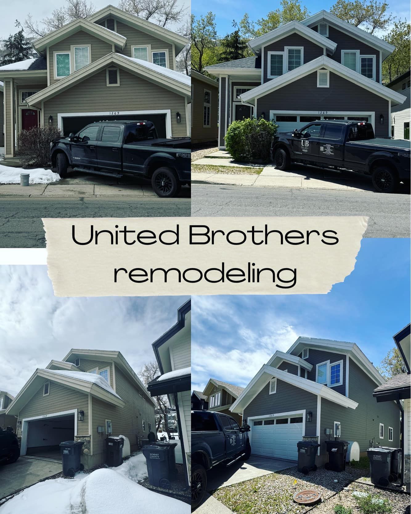 A collage of pictures of a house being remodeled by united brothers remodeling